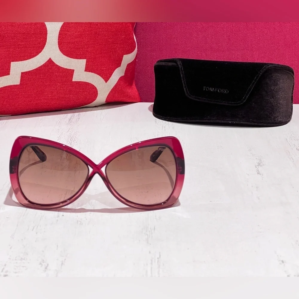 Tom Ford Women's Square Red Rose Sunglasses - Picture 3 of 11